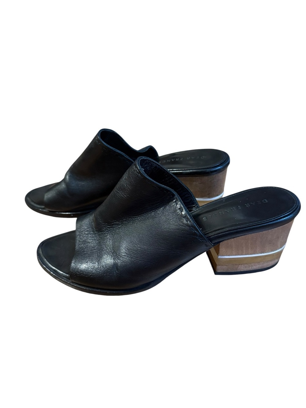 Dear Frances Black Leather Block Heel Mule Slide Sandal EU 40 US 9/9.5